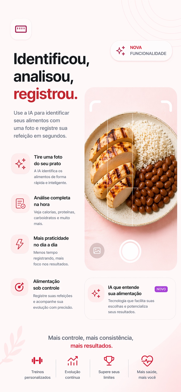 Tela do app MeuTreino com IA nutricional